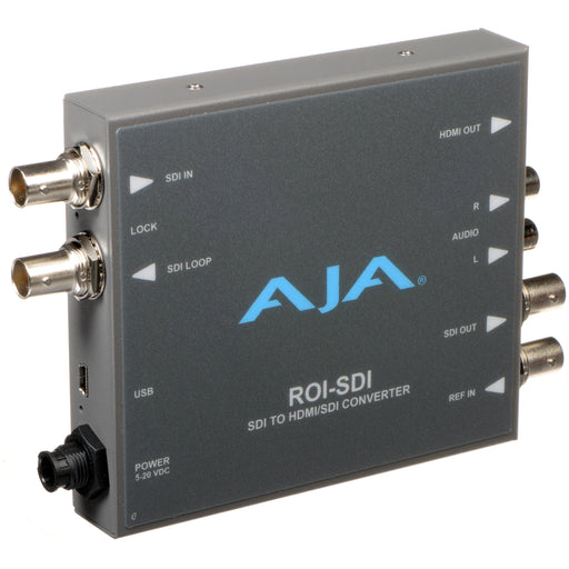 AJA ROI-SDI Mini-Converter – SDI to HDMI and Region of Interest scaler with real-time cropping, scaling, and aspect ratio adjustment.