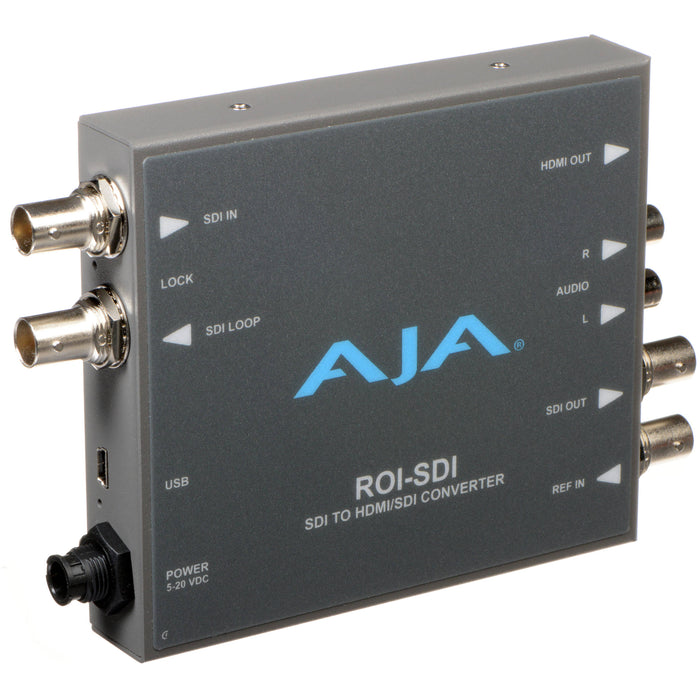 AJA ROI-SDI Mini-Converter – SDI to HDMI and Region of Interest scaler with real-time cropping, scaling, and aspect ratio adjustment.