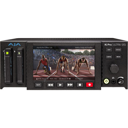 AJA Ki Pro Ultra 12G – Professional 4K/UltraHD/HD recorder and player with 12G-SDI, HDMI 2.0, HDR support, and Apple ProRes/Avid DNx compatibility.