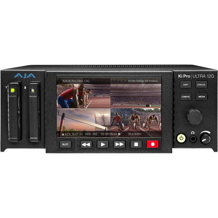 AJA Ki Pro Ultra 12G – Professional 4K/UltraHD/HD recorder and player with 12G-SDI, HDMI 2.0, HDR support, and Apple ProRes/Avid DNx compatibility.