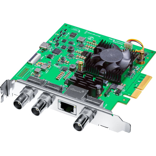 Blackmagic Design DeckLink IP/SDI HD capture and playback card, featuring support for SMPTE ST 2110 IP video workflows, dual SDI inputs and outputs, 10G Ethernet connection, and compatibility with 720p, 1080i, and 1080p video formats up to 1080p60, ideal for professional IP-based broadcast environments.