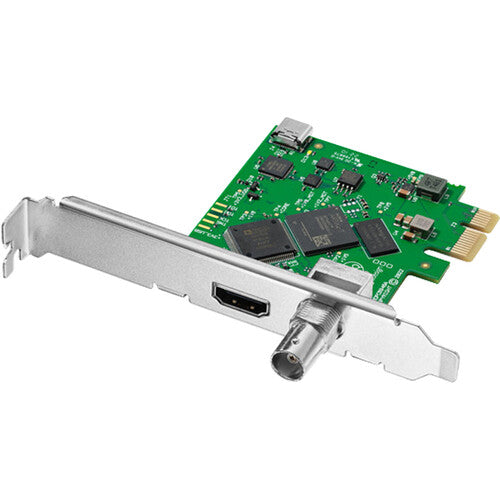 Blackmagic Design DeckLink Mini Monitor 3G, a PCIe playback card featuring 3G-SDI and HDMI outputs, supporting video playback up to 1080p60, ideal for monitoring and broadcast workflows.