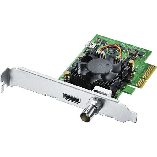 Blackmagic Design DeckLink Mini Monitor 4K, a PCIe playback card featuring 6G-SDI and HDMI 2.0 outputs, supporting video playback up to 2160p30, ideal for Ultra HD and HDR monitoring in professional workflows.