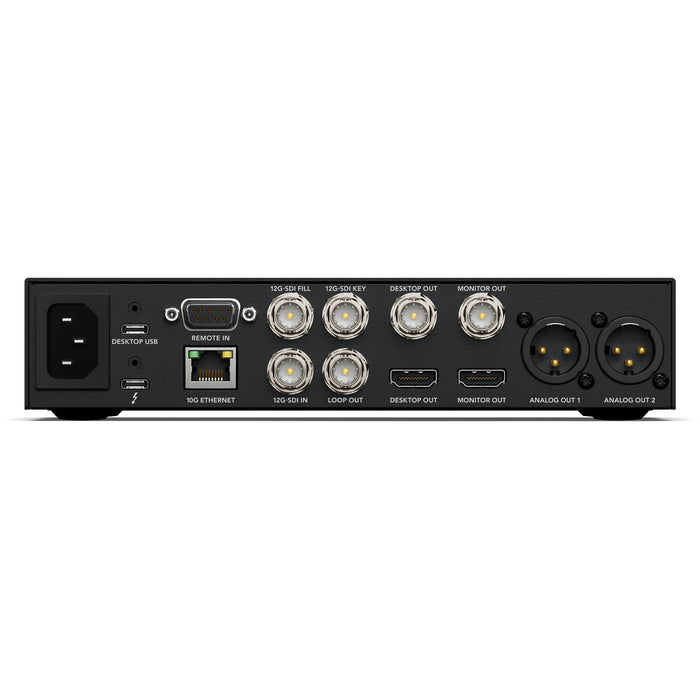Blackmagic Design Media Player 10G - Dual 12G-SDI outputs, 12G-SDI capture input, 10G Ethernet connectivity, Thunderbolt connection, and high-resolution video support.