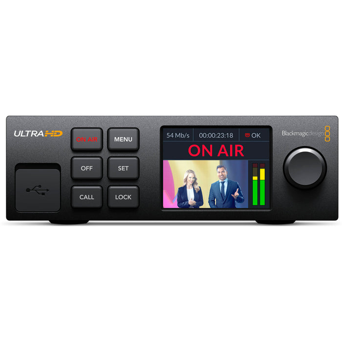 Blackmagic Design Web Presenter 4K - 12G-SDI input/output, USB webcam output, dual streaming support, HDMI & SDI monitor outputs, and 2160p60 video support.
