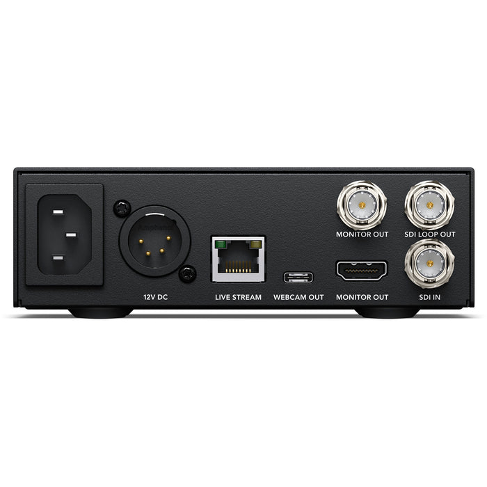 Blackmagic Design Web Presenter 4K - 12G-SDI input/output, USB webcam output, dual streaming support, HDMI & SDI monitor outputs, and 2160p60 video support.