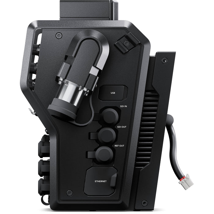 Blackmagic Design Camera Fiber Converter (CINEURSANWFRCAM): A compact, professional SMPTE fiber converter designed for URSA Broadcast and URSA Mini cameras, featuring 12G-SDI input, multiple 3G-SDI outputs, XLR audio inputs, and built-in talkback support for long-distance video transmission.