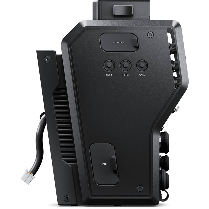 Blackmagic Design Camera Fiber Converter (CINEURSANWFRCAM): A compact, professional SMPTE fiber converter designed for URSA Broadcast and URSA Mini cameras, featuring 12G-SDI input, multiple 3G-SDI outputs, XLR audio inputs, and built-in talkback support for long-distance video transmission.