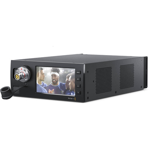 Blackmagic Design Studio Fiber Converter (CINEURSANWFRSTUD): A professional SMPTE fiber converter for URSA Broadcast and URSA Mini cameras, featuring multiple 12G-SDI and 3G-SDI connections, XLR audio inputs, built-in talkback, and long-distance fiber optic transmission for live production and broadcast environments.