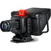 Blackmagic Studio Camera 4K Pro G2 (CINSTUDMFT/G24PDFG2): A professional live production camera featuring a Micro Four Thirds mount, 4K resolution, 13 stops of dynamic range, a 7-inch 2000-nit HDR touchscreen, built-in ND filters, 12G-SDI, HDMI, XLR audio inputs, and live streaming capabilities via Ethernet.