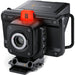 Blackmagic Studio Camera 4K Pro G2 (CINSTUDMFT/G24PDFG2): A professional live production camera featuring a Micro Four Thirds mount, 4K resolution, 13 stops of dynamic range, a 7-inch 2000-nit HDR touchscreen, built-in ND filters, 12G-SDI, HDMI, XLR audio inputs, and live streaming capabilities via Ethernet.