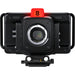 Alt text for CINSTUDMFTG26PDK: Blackmagic Studio Camera 6K Pro (CINSTUDMFTG26PDK): A professional studio camera featuring a Super 35mm 6K sensor, active Canon EF lens mount, built-in motorized ND filters, 7-inch HDR touchscreen, 12G-SDI, HDMI, and 10G Ethernet connectivity, designed for high-end live production and broadcasting.