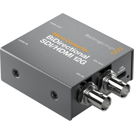 Blackmagic Design Micro Converter BiDirectional SDI/HDMI 12G, a compact video converter that supports bidirectional signal conversion between SDI and HDMI up to 12G, with support for ultra-high-definition video formats including 4K and 1080p. Ideal for professional broadcast and production environments, featuring robust build quality, easy setup, and compatibility with various SDI and HDMI devices.