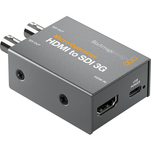 Blackmagic Design Micro Converter HDMI to SDI 3G, a compact video converter designed to convert HDMI signals into SDI for professional video workflows. Supports HD video resolutions up to 1080p60, with a reliable, portable design for easy integration in broadcast and production setups.