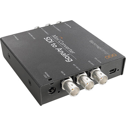 Blackmagic Design Mini Converter Audio to SDI, a professional-grade audio converter that allows embedding analog or AES/EBU audio into SDI video signals. Ideal for integrating audio with video workflows in broadcast and production environments.