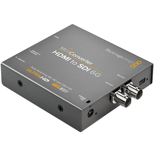 Blackmagic Design Mini Converter BiDirectional SDI/HDMI 6G 4K, a versatile converter that allows bidirectional conversion between SDI and HDMI signals, supporting 4K video resolutions up to 2160p60, and featuring both HDMI to SDI and SDI to HDMI functionality for seamless video integration.