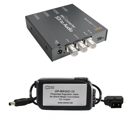 Blackmagic Design Mini Converter SDI to Audio, a professional converter that extracts audio from SDI video signals and outputs it as balanced analog or AES/EBU digital audio. Ideal for integrating audio into video production workflows.