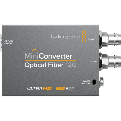 Blackmagic Design Optical Fiber 12G-SDI Mini Converter, a professional-grade converter that allows the transmission of 12G-SDI video signals over optical fiber for long-distance transmission. Supports high-definition and 4K video formats, making it ideal for broadcast and production environments.