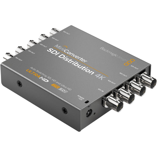 Blackmagic Design Mini Converter SDI to Analog 4K, a professional converter that transforms 12G-SDI signals into analog composite and component video, while also extracting and converting embedded SDI audio to balanced or unbalanced analog audio. Supports 4K video resolutions up to 2160p60 for high-quality broadcast and production workflows.