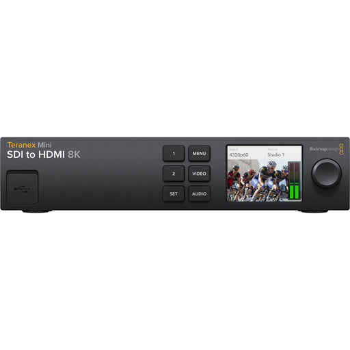 Blackmagic Design Teranex Mini SDI to HDMI 8K HDR Converter, a professional-grade device designed to convert high-resolution SDI video signals to HDMI outputs, supporting 8K video and HDR formats for advanced video production and monitoring.