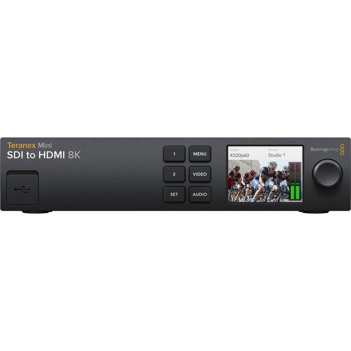 Blackmagic Design Teranex Mini SDI to HDMI 8K HDR Converter, a professional-grade device designed to convert high-resolution SDI video signals to HDMI outputs, supporting 8K video and HDR formats for advanced video production and monitoring.