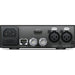 The Blackmagic Design Teranex Mini HDMI to SDI 12G Converter is a compact, rectangular device with a matte black finish. The front panel features a USB port and ventilation grilles, while the rear panel includes an HDMI input, two 12G-SDI outputs, an Ethernet port, and XLR audio inputs. This design facilitates professional video and audio signal conversion in broadcast and post-production environments.