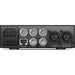 The Blackmagic Design Teranex Mini SDI to Analog 12G Converter is a compact, rectangular device with a matte black finish. The front panel features a USB port and ventilation grilles, while the rear panel includes a 12G-SDI input, a loop-through SDI output, component, S-Video, and composite analog video outputs, an Ethernet port, and XLR audio outputs. This design facilitates professional video and audio signal conversion in broadcast and post-production environments.