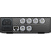 The Blackmagic Design Teranex Mini Quad SDI to 12G-SDI Converter is a compact, rectangular device with a matte black finish. The front panel features a USB port and ventilation grilles, while the rear panel includes four 12G-SDI inputs, a single 12G-SDI output, an Ethernet port, and a standard IEC power input. This design facilitates the conversion of Quad-Link SDI sources to a single 12G-SDI output, streamlining connectivity in professional broadcast and post-production environments.