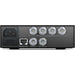 The Blackmagic Design Teranex Mini 12G-SDI to Quad SDI Converter is a compact, rectangular device with a matte black finish. The front panel features a USB port and ventilation grilles, while the rear panel includes a 12G-SDI input, a 12G-SDI loop output, four 3G-SDI outputs, an Ethernet port, and a standard IEC power input. This design facilitates the conversion of a single 12G-SDI signal into four 3G-SDI outputs, enabling compatibility with equipment that utilizes Quad-Link SDI connections.