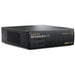 The Blackmagic Design Teranex Mini SDI to DisplayPort 8K HDR Converter is a compact, rectangular device with a matte black finish. The front panel features a color LCD screen, control buttons, and a rotary knob for easy navigation and settings adjustment. The rear panel includes four 12G-SDI inputs, four 12G-SDI loop outputs, two full-size DisplayPort outputs, one USB-C DisplayPort output, two analog audio outputs via RCA connectors, an Ethernet port, and a standard IEC power input.