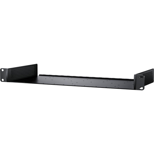 The Blackmagic Design Universal Rack Shelf (model CONVNTRM/YA/RSU) is a 1 RU rack-mountable shelf designed to accommodate various Blackmagic devices. It supports 1/3, 1/2, and 2/3 rack-width units, allowing users to securely rack-mount combinations of devices such as HyperDeck Studio Minis, Teranex Mini Converters, Web Presenters, and ATEM TV Studio HD. The shelf includes blanking plates and mounting screws for easy installation. 
