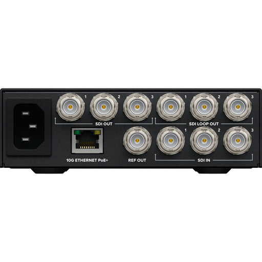 The Blackmagic Design 2110 IP Converter 3x3G (model CONVNVIPA3/3G) is a rack-mountable device designed to convert up to three separate 3G-SDI video sources into SMPTE ST 2110 IP video systems. This integration facilitates the transition from traditional SDI workflows to modern IP-based environments.
