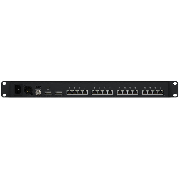 Blackmagic Ethernet Switch 360P (DWCSWAMODC360P) – 16 x 10G Ethernet ports, 2 x 100G ports, HDMI monitoring, and plug-and-play for high-performance video networking.