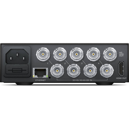 Blackmagic Design HDL-MULTIP6G/04 MultiView 4 with 4 x 6G-SDI inputs, HDMI/SDI outputs, customizable overlays, and tally support for professional video monitoring.