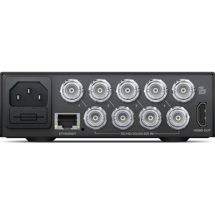 Blackmagic Design HDL-MULTIP6G/04 MultiView 4 with 4 x 6G-SDI inputs, HDMI/SDI outputs, customizable overlays, and tally support for professional video monitoring.