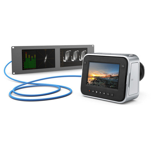 Blackmagic Design HDL-SMTWSCOPEDUO4K2 SmartScope Duo 4K 2 with dual 8-inch LCD monitors, auto-sensing SDI inputs, waveform displays, and tally support.