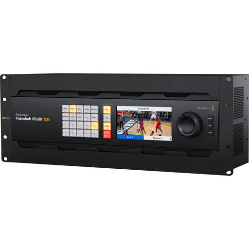 Blackmagic Design Videohub 80x80 12G - 80x12G-SDI inputs and 80x12G-SDI outputs, zero-latency routing, SDI re-clocking, Ethernet control, redundant power, and software support for HD/Ultra HD.