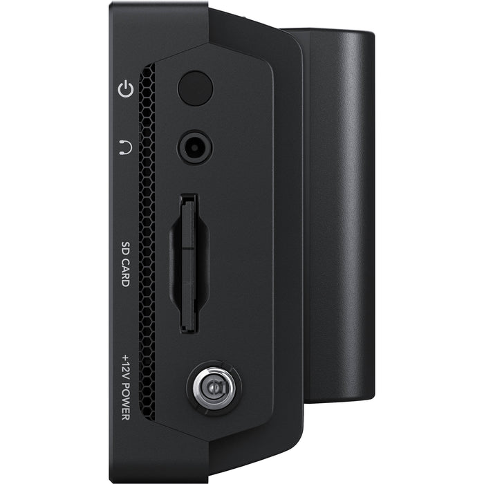 Blackmagic Video Assist 5" 12G HDR with 2500 nits brightness, 1920x1080 resolution, 12G-SDI, HDMI 2.0, ProRes/DNxHD recording, and advanced monitoring tools.