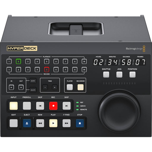 Blackmagic HyperDeck Extreme Control with 8 RS-422 ports, Tri-Sync reference input, 1Gb Ethernet, 4-pin XLR power, and 3RU rack compatibility.