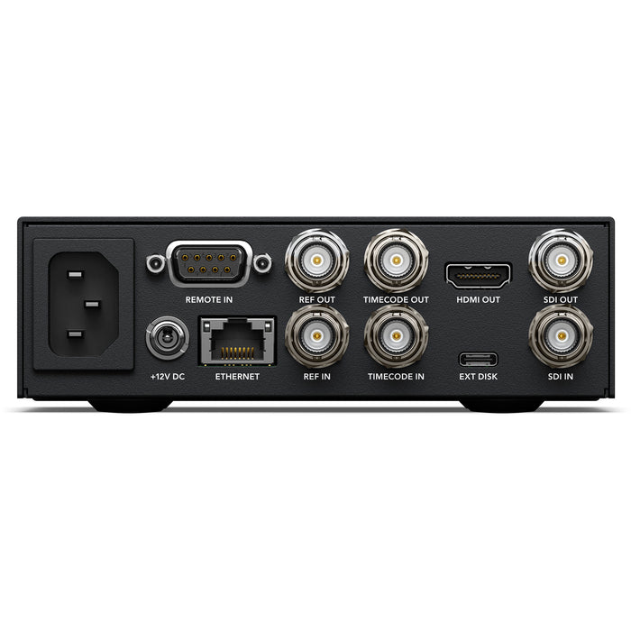Blackmagic HyperDeck Studio HD Plus with 6G-SDI, HDMI I/O, dual SD card slots, USB-C external recording, ProRes/DNxHD support, and compact 1RU design.