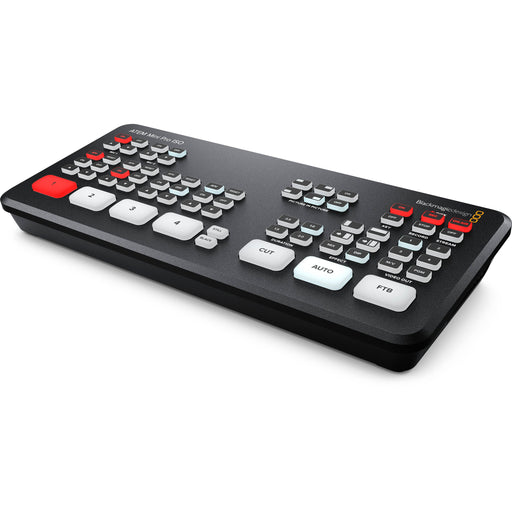 The Blackmagic Design ATEM Mini Pro ISO is a compact live production switcher featuring four HDMI inputs, an integrated control panel, and advanced recording capabilities. It allows for simultaneous recording of all input feeds and the program output, facilitating comprehensive post-production editing. The device supports direct live streaming via Ethernet and offers seamless integration with DaVinci Resolve for enhanced editing workflows. 
