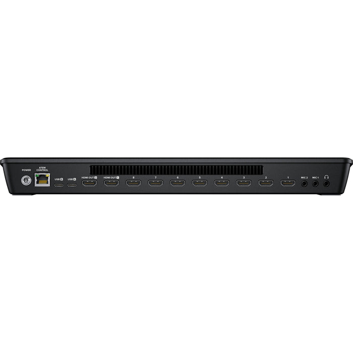 The Blackmagic Design ATEM Mini Extreme is a professional-grade live production switcher featuring eight HDMI inputs, an integrated control panel, and advanced broadcast capabilities. It supports live streaming via Ethernet or USB-C and allows for program recording. The switcher includes two HDMI outputs, two USB ports, a headphone connection, four chroma keyers, six picture-in-picture DVEs, two media players, and a multiview with up to 16 views. Its compact design and comprehensive feature set make it idea