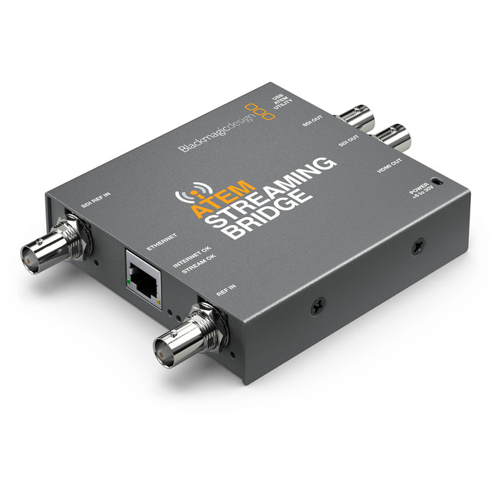 The Blackmagic Design ATEM Mini Pro is a compact live production switcher featuring four HDMI inputs, an integrated control panel, and advanced streaming capabilities. It supports direct live streaming via Ethernet and allows for recording to external USB drives. The switcher includes an HDMI output, a USB-C port, and two 3.5mm stereo audio inputs. Its user-friendly interface and robust feature set make it ideal for professional live streaming and recording applications.