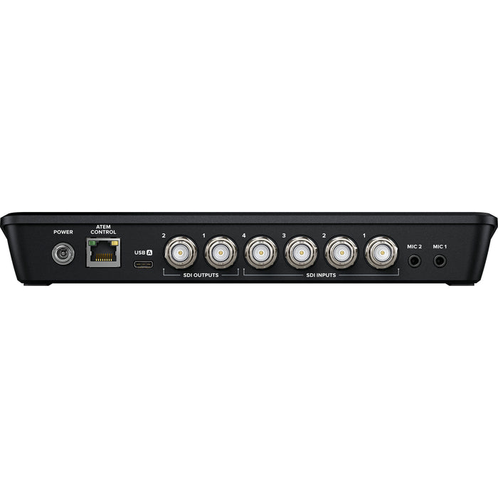 The Blackmagic Design ATEM Mini Extreme ISO is a professional-grade live production switcher featuring eight HDMI inputs, an integrated control panel, and advanced broadcast capabilities. It supports direct live streaming via Ethernet and allows for simultaneous recording of all inputs and the program output. The switcher includes two HDMI outputs, two USB-C ports, a headphone connection, four chroma keyers, six picture-in-picture DVEs, two media players, and a multiview with up to 16 views. 