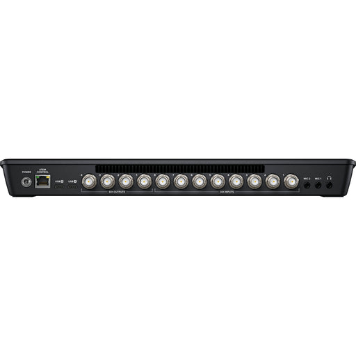The Blackmagic Design ATEM Mini Extreme ISO is a professional-grade live production switcher featuring eight HDMI inputs, an integrated control panel, and advanced broadcast capabilities. It supports direct live streaming via Ethernet and allows for simultaneous recording of all inputs and the program output. The switcher includes two HDMI outputs, two USB-C ports, a headphone connection, four chroma keyers, six picture-in-picture DVEs, two media players, and a multiview with up to 16 views.