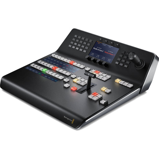 Blackmagic Design Advanced Control Panel (SWPANELADV1ME10) – A professional video production control panel with a variety of tactile buttons and knobs designed for live switching, video editing, and broadcast environments. The panel features a sleek black design with high-quality durable buttons, display screens, and ergonomic controls for efficient video management.
