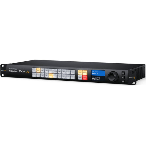 Blackmagic Design Videohub 20x20 12G - 20x12G-SDI inputs and 20x12G-SDI outputs, zero-latency routing, SDI re-clocking, Ethernet control, and software support for HD/Ultra HD.