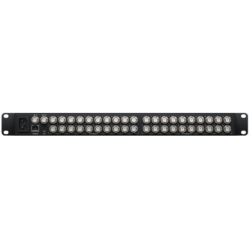 Blackmagic Design Videohub 20x20 12G - 20x12G-SDI inputs and 20x12G-SDI outputs, zero-latency routing, SDI re-clocking, Ethernet control, and software support for HD/Ultra HD.