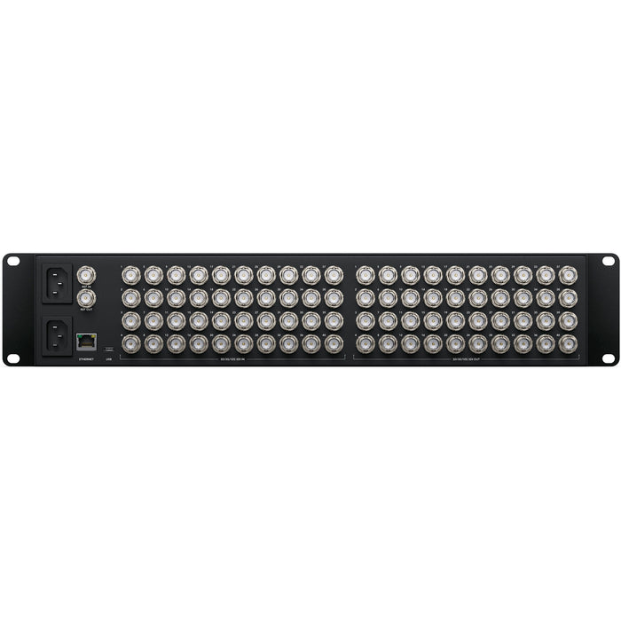 Blackmagic Design Videohub 40x40 12G - 40x12G-SDI inputs and 40x12G-SDI outputs, zero-latency routing, SDI re-clocking, Ethernet control, and software support for HD/Ultra HD.