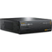 The Blackmagic Design Teranex Mini Analog to SDI 12G Converter is a compact, rectangular device with a matte black finish. The front panel features a USB port and ventilation grilles, while the rear panel includes component, S-Video, and composite analog video inputs, two 12G-SDI outputs, an Ethernet port, and XLR audio inputs. This design facilitates professional video and audio signal conversion in broadcast and post-production environments.